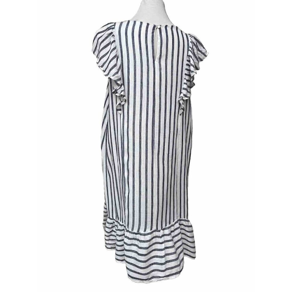 Everleigh Womens White Cotton Ruffle Sleeve Stripe Shift Dress Size XL - Picture 2 of 16